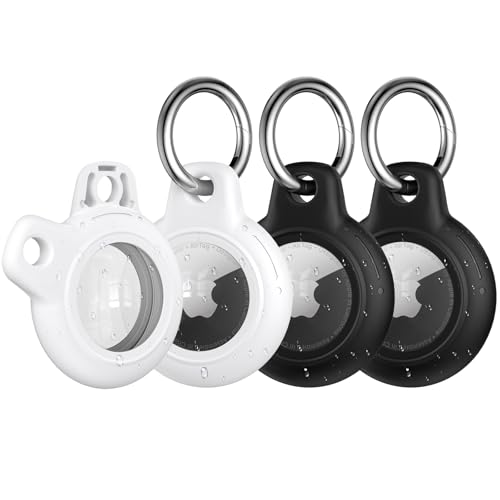 Paquete de 4 fundas para Apple AirTag con llavero, funda protectora rígida impermeable antiarañazos compatible con soporte para rastreador GPS AirTag, llavero y accesorios AirTag