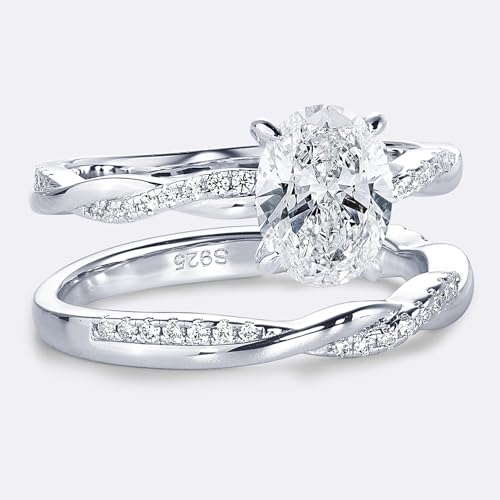 2ct Moissanite Engagement Rings for Women Oval Cut Bridal Ring Set 925 Sterling Silver Wedding Band Twisting Infinity Pave Sets4