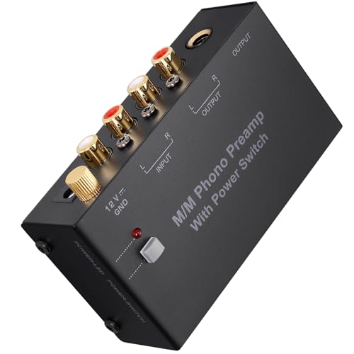 LiNKFOR Preamplificatore Phono MM con Interruttore Preamplificatore per Giradischi a Basso Rumore, Ingresso/Uscita RCA, Uscita TRS ¼, con Adattatore 3.5mm a 6.35mm, Alimentatore 12V DC, per Vinili