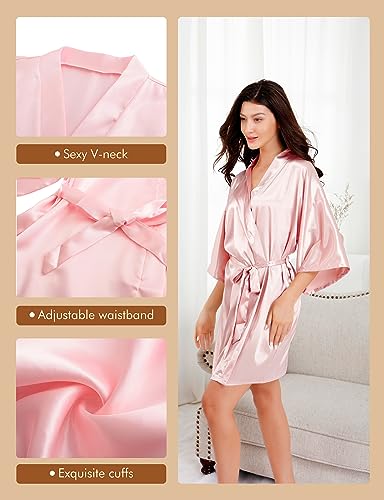 Image of EPLAZA 7Pcs Bride Bridesmaid Robe Set women satin robe Wedding Bridal Party | Soft Satin Silk, Short Sleeve, Lightweight breathable, Fits 100-150lbs, Gifts for wedding day bachelor party