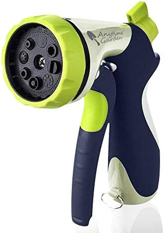 Planted Perfect 7 Pattern Metal Garden Hose Nozzle with Pistol Front Trigger and Flow Control Knob, Green