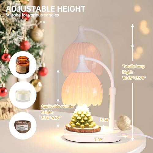Image of Creamy Pink Tulip Wax Melt Warmer with Timer, Dimmable & Height Adjustable, Ideal for Jar Candles, Perfect Home Decor for Bedroom, Living Room, Office, Great Gifts for Women (2 Bulbs Included)