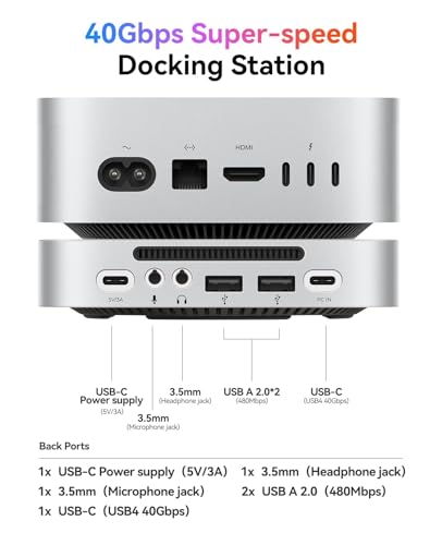 Image of ORICO MiniLink 40Gbps Laptop Docking Sation Stand for Mac mini M4 with M.2 NVMe SSD Enclosure Up to 8TB(SSD NOT Included), USB4 Hub, 2X USB-A(480Mbps), Audio I /O Aluminum-M45P