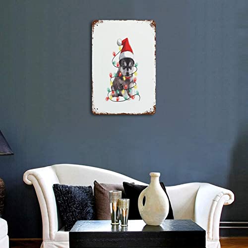 Outdoor Metal Signs Dog Tangled In Lights Merry Christmas Dog Metal Sign 8"X12" Dog Lover Gifts Tin Plaque Plate Retro Vintage Hanging Wall Plaque Kitchen #TOP3