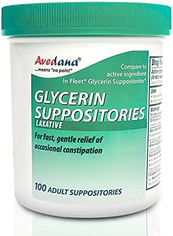 AVEDANA Glycerin Suppositories – 100 Adult Size Laxative Suppositories for Men and Women – Fast and Gentle Relief Suppositories for Constipation – Comfortable Shape Adult Suppository