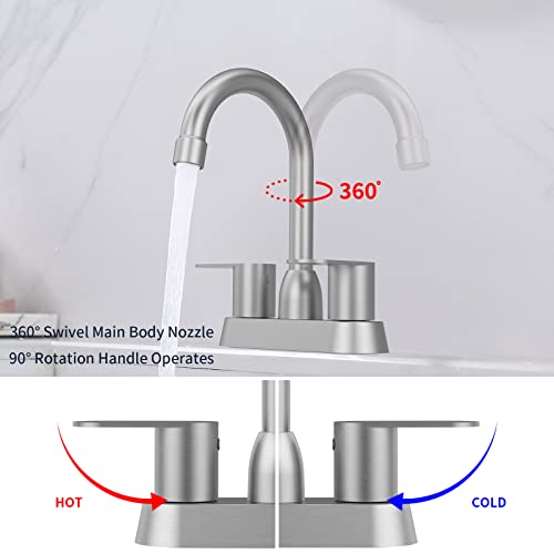 Bathroom Faucet Brushed Nickel 2-Handle Bathroom Sink Faucet 360 Degree High Arc Swivel Spout Centerset 4 Inch Vanity Faucet Rv Bathroom Faucet 3 Holes Lavatory Faucet 4097Npy #TOP1