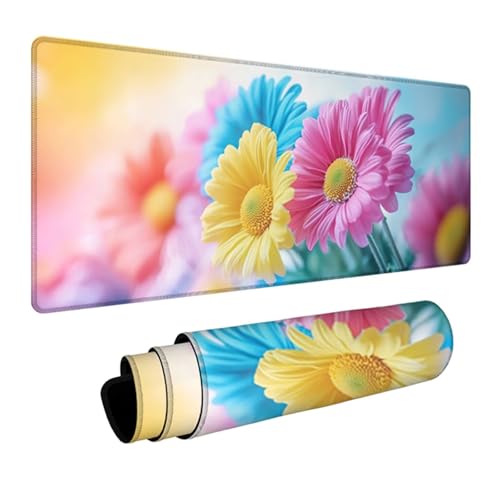 Blomma XXL musmatta, stort handskrivbord, 1 600 x 800 x 3 mm, färg, hög precision och hastighet, musmatta med gummibas, gamingtillbehör, skrivbordstillbehör, för PC-spelare, bärbar dator N-2206