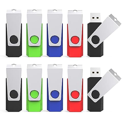 16GB USB Flash Drive, RAOYI 10 Pack USB 2.0 Thumb Drives Bulk USB Memory Stick Jump Drives with LED Indicator (Mix-Color) Cover