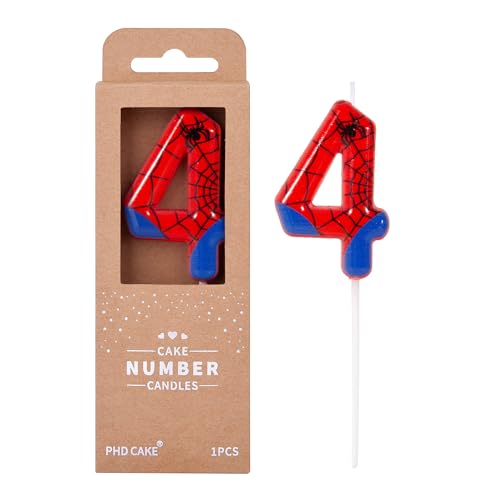 PHD CAKE 2.76 Inch Number 4 Spider Birthday Candles, Spider Cartoon Themed Number Candles, Cake Number Candles, Party Celebration