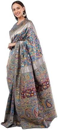 Indian Women Kashmiri Banarasi Soft Silk Multicolored Saree (Sari...