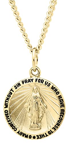 Amazon Essentials 14k Gold-Filled Round Miraculous Medal Madonna Pendant Necklace with Stainless Steel Chain (previously Amazon Collection)
