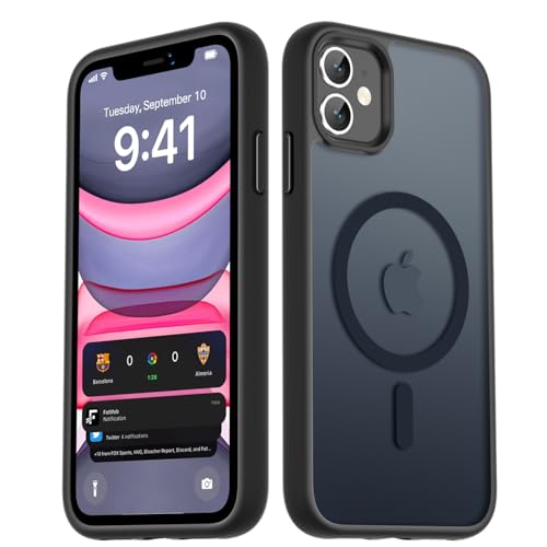 LATVIN for iPhone 11 Case, Magnetic Phone Cover, Compatible with MagSafe, Military Grade Protection, Translucent Matte Frosted Back, Black