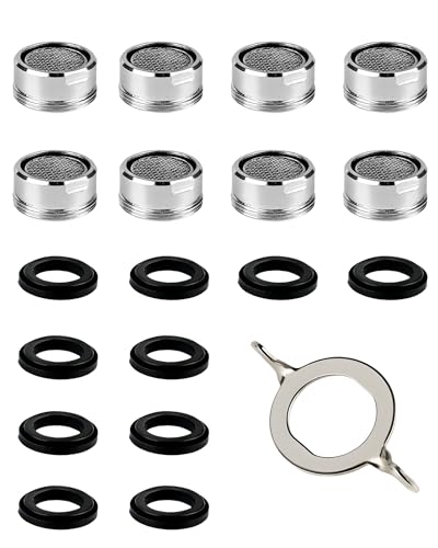 Acual 8 Piezas Aireador Grifo Cocina M24, Filtro Grifo Malla 304, Cuerpo Latón Cromado, Incluye 10 Juntas y 1 Llave, Ahorro de Agua y Anti-salpicaduras, Ahorro de Agua para Fregadero y Lavabo