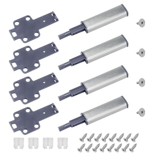 Tweozhui 4 pieza cierre magnetico puerta Abrepuertas de Presión Amortiguador, Para Armario IKEA BESTA, Sistema Push to Open Tip On, Incluye Placas de Montaje y Tornillos, push para puertas de cocina