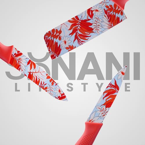 Image of Professional Piece Kitchen Knife Set - High Carbon Stainless Steel Chef, Utility & Santoku Knives with Ergonomic Blue Handles Knife (Red, 3 piece)