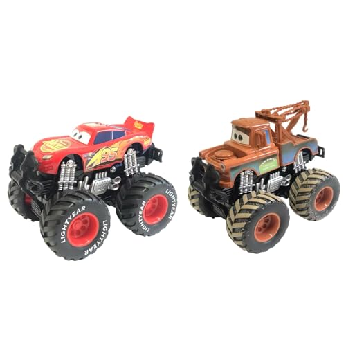 2-Pack Friction Powered Diecast Car - 4 Inch Big Tire Alloy Toy Vehicles, 1:55 Scale Action Design Race Car for Kids Age 3+ (2 Styles)