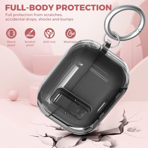 Image of Compatible with Airpods 4 Case Clear with Lock Phone Stand, Soft TPU Magnetic Automatic Lock Apple AirPods 4th Generation Protective Cover Skin Women Men + Cleaning Kit for iPod 4 2024 Case Black
