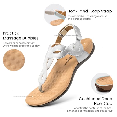 Image of Athlefit Women's Orthopedic Arch Support Sandals Comfortable Thong T-Strap Orthotic Casual Flat Sandals
