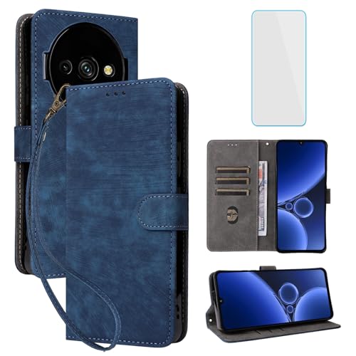 Étui portefeuille Oukitel C59 Pro bleu coque à rabat et film protection écran