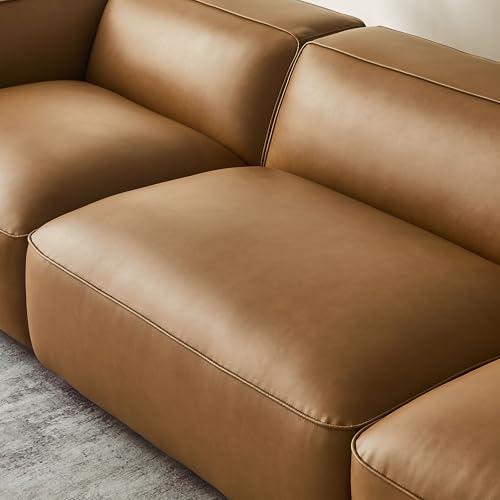 Image of Modway Auren Vegan Leather 3 Piece Modular Sofa in Camel - Faux Leather 3 Seater Couch - Comfy Mid Century Modern PU Leather Sofa for Living Room, Apartment, Loft