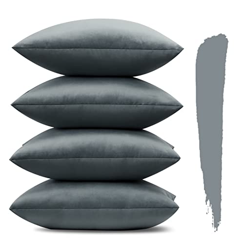 Sungeek Set of 4 Decorative Cushion Covers Solid Soft Velvet Pill...