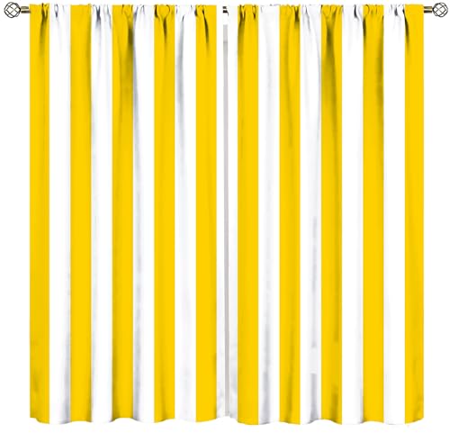 TFOSO Striped Curtains, Pale Yellow and White Striped Pattern Retro Trim, Bedroom Living Room Window Treatment Blackout Curtains 2 Panels Set Total Size 72" W X 63" L Inch