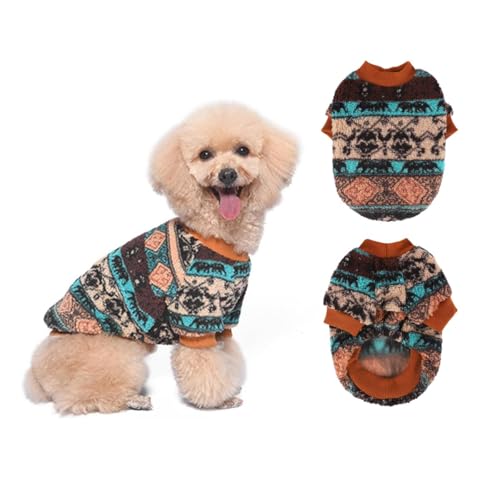Yoolhamy Hundepullover für Kleine Hunde, Fleece Hunde Pullover, Winter Hundepulli, Ethnische Boho Winterkleidung Weich und warm Pullover Hund Thermische Welpen Dog Sweater (Brown, S)