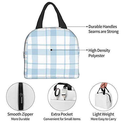 Dadabuliu Lunch Bag Plaid Blue Check Insulated Lunch Box Cooler Tote For Adults Kid Girl Women Work Office School Picnic Beach Reusable Lunchbox Over 3 Years Old thumb #4