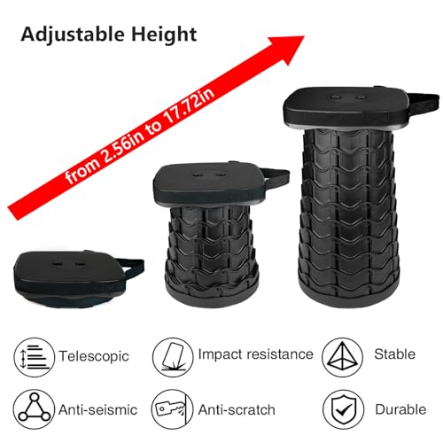 Image of Outward Gear Upgraded Folding Stool Heavy Duty 550lbs Load Capacity Collapsible Portable Sturdy Telescopic Stool for Camping Travel Hiking (Black)
