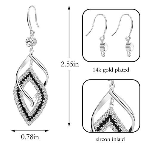 Btoym Dangle Earrings 14K Gold Plated Drop Earrings Double Linear Geometric Round Diamond Boho Earrings For Women Girls (Silver) #TOP4