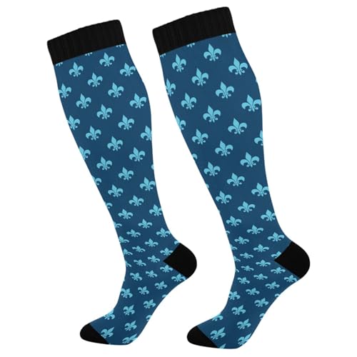 Dussdil Mardi Gras Carnival Blue Fleur De Lis Compression Socks for Women Men Christmas Circulation Long Knee Socks for Winter Warm Stockings Socks
