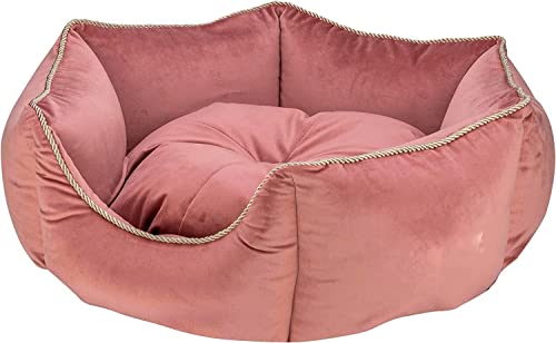 Image of PetLux Velvet Pet Smile Super Soft Reversible Bed for Indoor Cats, Dog Bed for Puppy and Kitty Round Bed, Sofa Basket for a Dog & Cat | Pet Bed with Pillow (M, Pink)