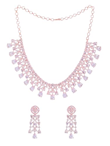 Image of Yellow Chimes AD /American Diamond jewellary set for Women Ethnic Rosegold Plated AD Jewellery Set for Women and Girls