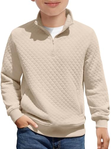 Image of Haloumoning Boys 1/4 Zip Quilted Sweatshirt 5-14 Years, Khaki, 11-12Years