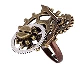 Awmnjtmgpw 925 Sterling Silver Unique Retro Personality Mechanical Steampunk Gear Clock Men's and Women's Universal Opening Adjustable Ring
