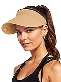 AlturaGo Sun Visor Hat for Women Summer Beach Vacation Essential Ponytail Friendly Travel Foldable Packable UPF 50+ (US, Alpha, One Size, Khaki)