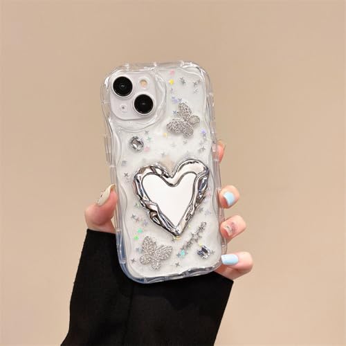 Coque iPhone 12 Pro transparent coeur papillon bijoux paillettes blanc antichoc