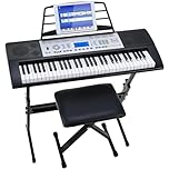 MAMIZO 61 Key Keyboard Piano Kit with Stand & Stool, Digital Keyboard for Beginners, Kids' Keyboard, Electronic Piano with 300 Sounds, 3 Teaching Modes, LCD Display, Music Stand