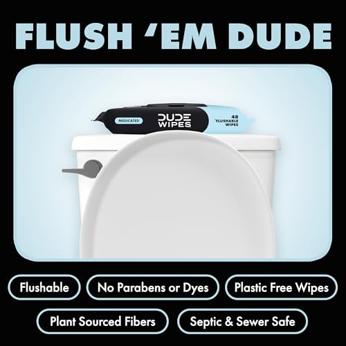 Image of DUDE Wipes Fragrance Free Hemorrhoid Flushable Wipes - 1 Pack (48 Count) - Extra-Large, Medicated with Witch Hazel for Soothing Relief - Septic and Sewer Safe