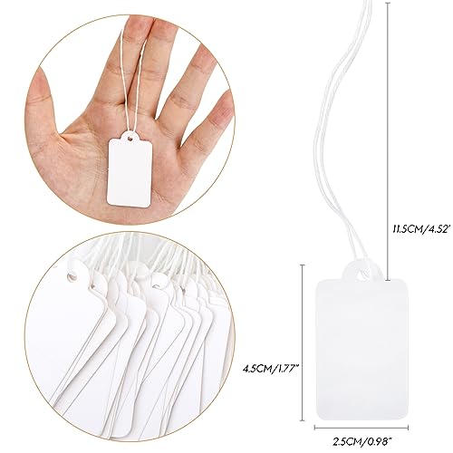 G2PLUS 500 Stk Kleinen Preisetiketten Hängeetiketten, Weiß Markierungsetiketten, 25mm*45mm Preisschilder Geschenk Anhänger mit Schnur