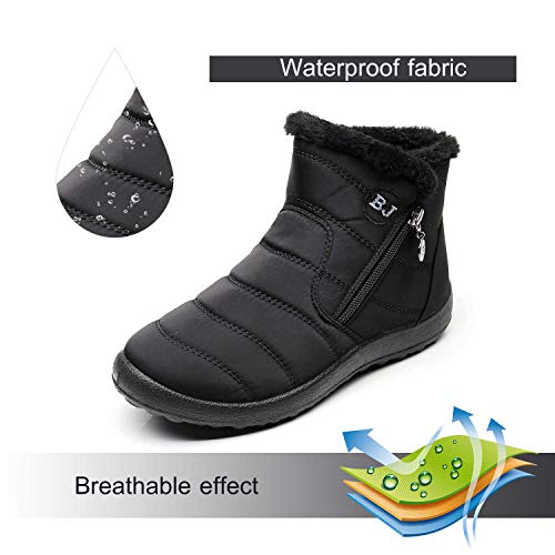 JACKSHIBO Women Winter Snow Boots Fur Lined Lightweight Ankle Boots Outdoor Slip On Warm Booties Cold Weather Shoes Black/High Top 6 M US - Thumbnail 2