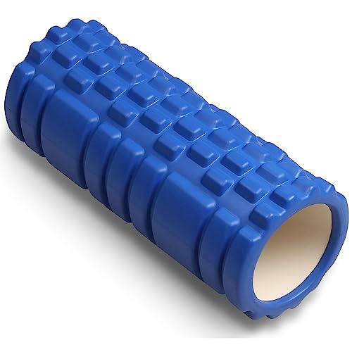 DRUNA Rodillo Rulo de Espuma Redondo para Masajes Musculares Pilates Yoga PVC Foam Roller Fitness INDIGO 33*14 cm. Azul