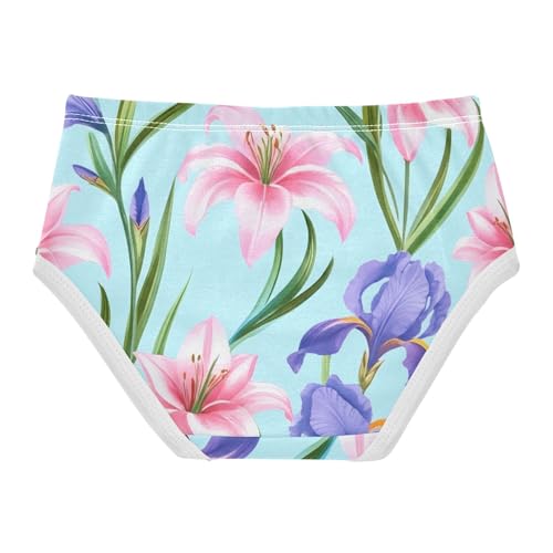 Cotton Girls Underwear Toddlers Watercolor Pink Lilies Purple Irises Panties for Girl Designer Underpants Briefs 2t2