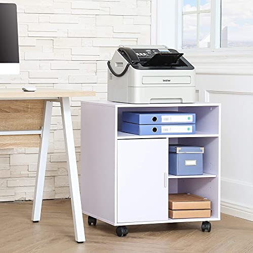 Fitueyes Office Cabinet Wood Mobile Printer Stand On Wheels For Storing File Folders, White, Ps406005Ww #TOP2