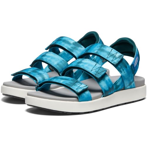 KEEN Women's Elle Strappy Casual Platform Open Toe Wedge Sandals, Seamoss Tie Dye/Star White, 9.5 Medium US