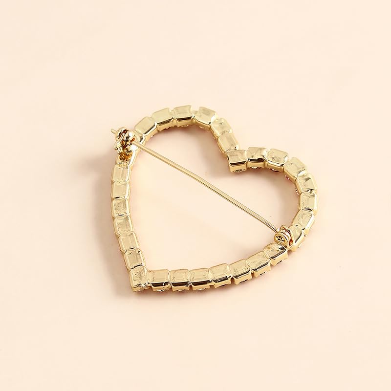 Image of Sparkly Full Rhinestone Heart Brooch Pin Hollow Double Lapel Pin Badge Red Heart Pins Mothers Day Gift Jewelry
