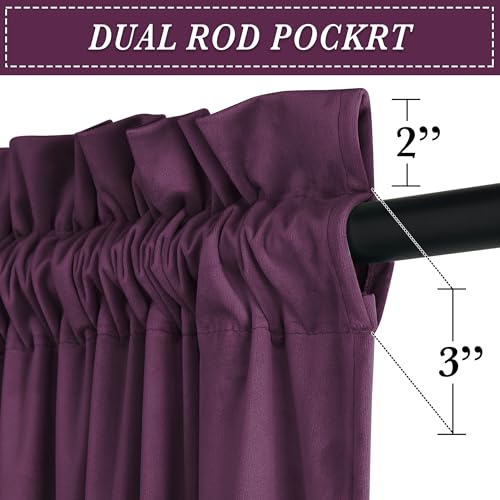 Image of RYB HOME Purple Velvet Blackout Curtains 84 inches for Bedroom Living Room | Thermal Insulated, Privacy, Sunlight UV Heat Blocking, Luxurious Decor, Dining Room Nursery, Rod Pocket, W52 x L84, 2 Panels