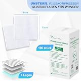 HansaGT Medical Kompresy z włókniny, niesterylne, 5 x 5 cm, 100 sztuk, 4 warstwy, nakładka na rany, nieprzywierająca, kompresy z gazy, kompresy ssące, materiał opatrunkowy (5 cm x 5 cm)
