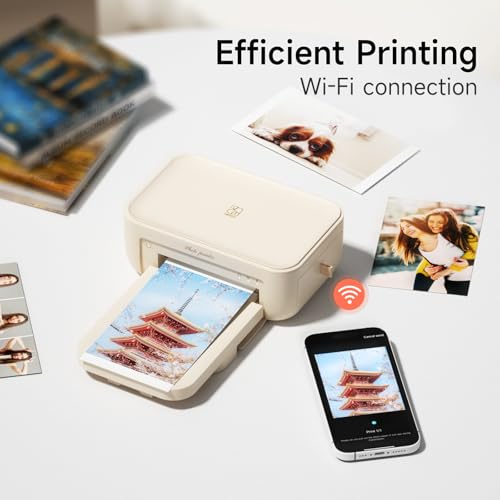 HPRT 4x6 Photo Printer with 108 Sheet Photo Paper& 2 Ribbon, Desktop Instant Picture Printer for iPhone, Smartphone, Thermal Dye Sublimation, WI-Fi Connnecting, Home Use, Beige