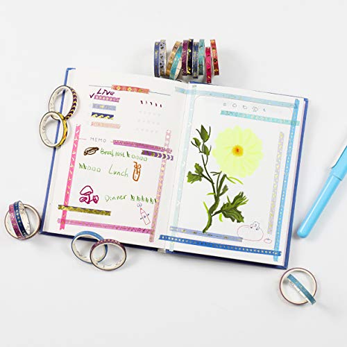 N-E Thin Purple Washi Tape - 20 Rolls 5mm Gold Foiled Skinny Washi Tape Set, Pretty Star Washi Tape for Bullet Journal, Scrapbook, Gift Packaging, DIY Crafts